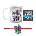 TheYaYaCafe Rakhi Gifts, Little Brother is Protected by Big Sister Mug, Coaster Combo Raksha Bandhan