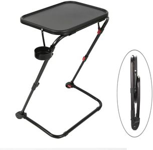 No Tools Adjustable Folding TV Tray Table Desk with Cup Holder for Home, Office, Foldable, Portable, Stable, Lightweight, Storage, Small Space, 4 Heights Adjustment & 3 Tilt Angles, No Assembly