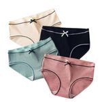 Adina Claim Comfort Women's Briefs Bow String Ribbed Panties Skin, Black, Green & Peach - Ladies Breathable Panty Pack of 4 (S Size)