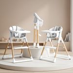 Baybee 3-in-1 Premium Convertible High Chair for Kids, Babies & Toddlers | Foldable Baby Feeding Chair with 5-Point Safety Harness, Adjustable & Removable Tray, Easy-to-Clean Design | Portable Dining Chair (White)