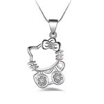 UUONLY Hello Kitty Necklace, Kitty Cat Necklace-Silver Plated Cat Pendant Necklace, Birthday Gift for Hello Kitty Fans,Women etc, 17.71" (White)