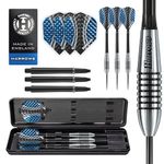 Harrows Bomber 85% Tungsten Darts | Steel Tip Darts set with carry case | 21g, 23g, 25g & 27g | Includes Black Nylon Shafts & 100 Micron Dimplex Flights 23g