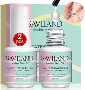 Saviland 4-in-1 Nail Glue Gel - Nail Glue for Acrylic Nails 2PCS 15ML Super Strong Brush On Nail Glue Gel for False Nails U V/LED Lamp Required Home DIY