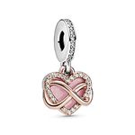 PANDORA Jewelry Sparkling Infinity Heart Dangle Charm - Pink Necklace or Bracelet Charm for Women - Sterling Silver and 14k Rose Gold-Plated with Cubic Zirconia, One Size, Metal Sterling Silver, Cubic Zirconia