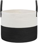 JMvicyroam Woven Blanket Basket,115L Large Rope Storage Bin with Handles, Organizer for Blankets Toys Book and Clothes, Laundry Basket for Living Room Bedroom Nursery,White&Black