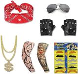 MCCONS 6 Pcs Hippie Costume Set, 70s 80s Rocker Kit Included Funky Fake Beards Bandana Gloves Sunglasses Necklace Arm Sleeve