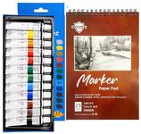 Corslet Professional Acrylic Paint Set 12ml Acrylic Colours 12 Pc with Acrylic Sketchbook DIY Paint, Rich Pigment | Multi-surface | Non-Cracking Paint for Canvas, Wood, Leather, Earthenware, Metal