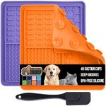 Gorilla Grip Lick Mat for Dogs, Deep Grooves for Dog and Cat Enrichment Toy, Strong Suction Grip, Freezer Safe, BPA Free Silicone Licking Pad for Bath, Grooming, Nail Trimming, Orange Purple 2 Pack