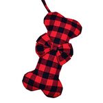 Senneny Pet Dog Christmas Stockings Classic Buffalo Red Black Plaid Large Bone Shape Hanging Christmas Stocking for Dogs Pets