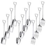 TPBSITNS 12PCS Dessert Spoons and Forks Set, Stainless Steel Shovel Shape Ice Cream Spoons, Mini Shovel Spoons for Coffee Yogurt Cake Fruit, Unique Silverware for Home Party Cocktail Appetizer