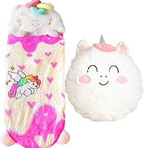 Nalexmi Heart Unicorn Kids Sleeping Bag, Animal Bags, Sleepy Sack, Comfy, Cozy, Compact, All Season, Sleeping Bag with Pillow, Soft Pillow, Nap Mat, Warm Cotton, Size 63''*24'' Heart Rainbow Unicorn