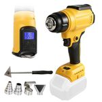 Cordless Heat Gun Compatible with Dewalt 18/20V with 4 Nozzles 1 Scraper, 300W 550°C Heat Gun with LED Screen for Crafts, Heat Shrink Tubing, Resin and Decorating (Yellow for Dewalt)