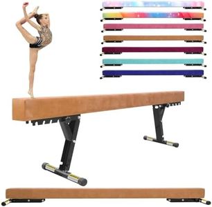FINCOME Adjustable Balance Beam 8ft Brown, High and Lower Floor Beam Gymnastics Equipment for Kids Children, Gymnastics Beam with Legs for Home, Professional Training, Gymnastic Club Use