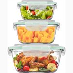 Extra Large Glass Food Storage Containers with Airtight Lid 6 Pc [3 containers with lids] Microwave/Oven/Freezer & Dishwasher Safe. BPA/PVC Free X-Large/Large/Medium Size Reusable Square container set