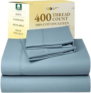 California Design Den 400 Thread Count Natural 100% Cotton Sheets, King Bed Sheets Set, Soft Sateen, Durable & Breathable Bedding with Deep Pockets - Sky Blue
