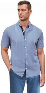ETHANOL Men Classic Slim Fit Woven Short Sleeve Wrinkle Resistant Print Shirt MST46568 GES White S