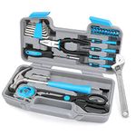 Hi-Spec 40 Pc Blue Hand Tools Kit Set for General Household Use - Small Tool Box with DIY Tools for Home, Office, College Dorm Repairs & Maintenance, and New Home Essentials