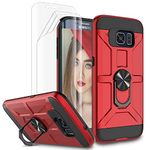 Jeylly for Samsung Galaxy S6 Edge Plus Case, Galaxy S6 Edge Plus Case with Screen Protector Rotate Ring Stand Support Magnetic Car Mount Heavy Duty Shockproof Protection Cover - Red