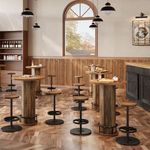 Tribesigns Round Commercial Dining Table Set of 6, 23.6" Heavy Duty Bar Table with Chairs, Wooden Kitchen Table for Restaurant, Cafe, Bakery, Apartment, Rustic Brown & Black