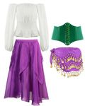 Tarpop 4 Pcs Mardi Gras Gypsy Costume Accessories for Women Belly Dancer Pirate Costume for Renaissance Medieval(X-Large)