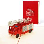 Birthday card fireman, greetings fire fighters birthday, pop up card fire engine for him for son or grandson, 3d card for children kids fireman sam, gift voucher card for fireman, T15