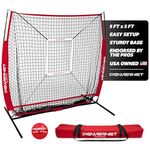 PowerNet 5x5 Practice Net + Strike Zone + Weighted Training Ball Bundle (Red) | Baseball Softball Coaching Aid | Compact Lightweight Ultra Portable | Team Color | Batting Screen