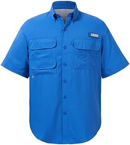 BASSDASH UPF 50 Men’s Fishing Dress Shirt Button Down Woven Short Sleeve Outdoor Vivid Blue