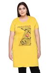 In Love Women's Longline Plus Size Side Slits Side Pocket Front Print Tshirt Oxy Mustard2XL