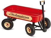 Schwinn Quad Steer 4x4 Wagon for Kids Red, Large Air-Filled Tires, Extra Deep Heavy Gauge Steel, Telescopic Extendable Handle, Real Wood Panels, Easy Assemble