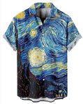 Hodaweisolp Men's Casual Short Sleeve Button Down Bowling Summer Loose Hawaiian Beach Shirts, Van Gogh-starry Night, Large