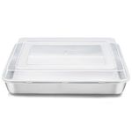 Stainless Steel Baking Pan with Lid, E-far 12⅓ x 9¾ x 2 Inch Rectangle Sheet Cake Pans with Covers Bakeware for Cakes Brownies Casseroles, Non-Toxic & Healthy, Heavy Duty & Dishwasher Safe