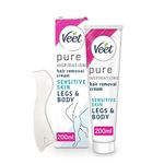 Veet Hair Removal Cream, 200ml, Veet Pure Sensitive Skin Hair Removal Cream, Leg Hair Removal, Depilatory Cream, Smooth Skin, Exfoliating, Hydrating, Hair Removal