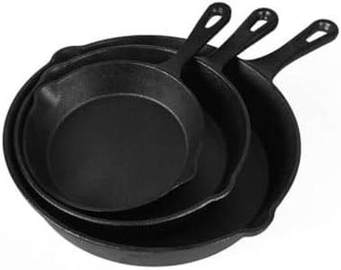 TOQUE Non Stick Frying Pan Set, 3PCS Cast Iron Pan, Steak Skillet BBQ Induction Cookware Frypan, Kitchen Dinner Set Utensil Pans 17cm/21cm/27cm Dia.