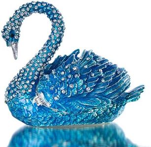 YU FENG Blue Swan Animal Jewelry Trinket Box Hinged Collectible Figurines for Home Decor