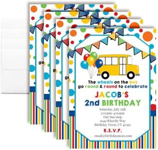 Custom Birthday Invitations Wheels on the Bus Invitations 50 Pack 5x7 Custom Bus Vehicle Car Party Invitation Cards With Fifty White Envelopes - Unique Wheels on the Bus Party Invites