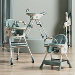 Baybee 3 in 1 Fiora Baby High Chair for Kids Feeding with Two Height Adjustable, Recline & Wheels, Booster Seat with Food Tray, Belt & Basket, High Chair for Baby 6 Months to 4 Years Boy Girl (Green)