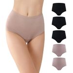 BATTEWA Washable Absorbency Incontinence Regular Underwear for Women, Reusable Leak Proof Protection Panties for Bladder Leakage(Black-Blush, Large, 5 Pack)