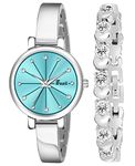 FROZIL Analogue Sky Blue Dial Silver Coloured Strap Women's Wath with Cosmic Bracelet Combo for Girls