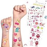 JUNEBRUSHS Valentine's Day Temporary Tattoos, 20 Sheets Valentines Kid Tattoo Stickers Water-Repellent Makeup Tattoos for Valentines Exchange Gift Filler Boys Girls Party Favors Heart Love Decorations