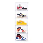 SNEAKARE Shoe Storage Organizer, Set of 5 Transparent Heavy-Duty Sneaker Box, Stackable Storage Box with Magnetic Closure, Easy Installation Foldable Large Box, Fits Size UK14, Plastic