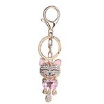 JewelBeauty Cute Kitten Sparkling Keychain Blingbling Pink Crystal Rhinestone Handbag Charm for Cat Animal Lovers Diamond Kitty Key Ring/Chain Holder Purse Car Hanging Pendant Decoration Gift