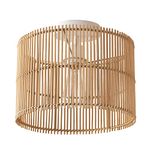 Globe Electric Ocean 1-Light Flush Mount Ceiling Light, Matte White, Natural Bamboo Shade