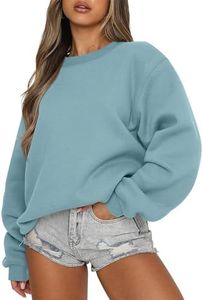 ANRABESS Womens Sweatshirts Crewneck Fleece Oversized Pullover Sweater Spring Winter Cute Tops Teen Girls Preppy Clothes 2026 Lake Green X-Large
