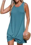 CUPSHE Women's Sleeveless Swimsuit Coverup Waffle Knit Swim Beach Cover Ups Soft Knot Mini Dress Blue XX-Large