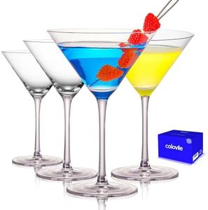 ColoVie Martini Glasses set of 4, Cocktail Glasses for HomeBar, Hand Blown Crystal Martini Glasses with Stem, Premium Clear Barware glass for Manhattan, Gimlet, Espresso Martini, Cosmo, Lemon Drop,9oz