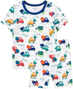pureborn Toddler Boy Pajamas Set Kids Short Sleeve Snug Fit Cotton Sleepwear Pjs 2pcs Set Little Construction Truck 4-5T