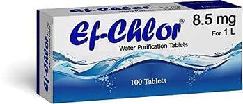 Ef-Chlor 8.5 mg Travelbuddy Water Purification Tablets - Essential for Traveling and Camping | Ideal for Adventure, Emergency & Preparedness 1 tablet purify 1-2 litres water pack of 100 Tablet