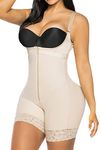 YIANNA Shapewear for Women Tummy Control Fajas Colombianas Zipper Open Bust Bodysuit Slimming Body Shaper,YA7212-Beige-XL