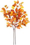 SNAIL GARDEN 2 Bundles 100cm Long Stem Artificial Fall Plants,Orange Artificial Plant Faux Eucalyptus Stems for Fall Decorations,Fall Eucalyptus Leaves with Stem for Home,Thanksgiving,Festival