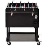 Outsunny 68QT Patio Cooler Ice Chest with Foosball Table Top, Portable Poolside Party Bar Cold Drink Rolling Cart on Wheels with Tray Shelf Black